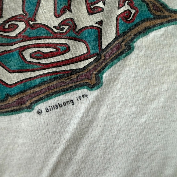 Vintage 90s Billabong Men’s Small Tribal Print Surf White T-Shirt Single Stitch - Picture 14 of 16